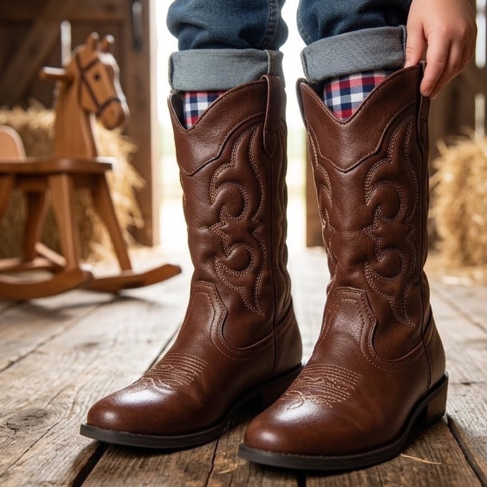 Cat & Jack Kids Brown Western Cowboy Boots Side Zip Toy Story Vibes Size 1